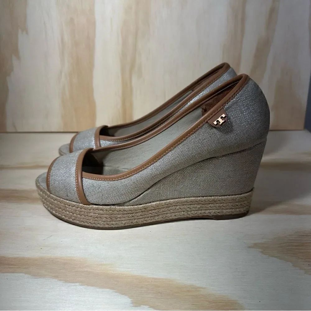 TORY BURCH Majorca Canvas Peep Toe Espadrille Sandals Women’s Size 9